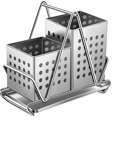 Portaposate in acciaio inox con fori di drenaggio, porta utensili da cucina per forchette, cucchiai, bacchette, cestino organizer per posate, scolaposate (con vassoio)