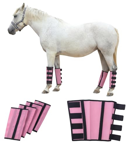 Gallopoff Lot de 4 Guêtres Anti-Mouches Chevaux, Coupe Ample, Rose S | Éviter de Taper du Pied, Légères, Maille Respirante, Fixation par velcro, antidérapant, Pour Paturage, écurie