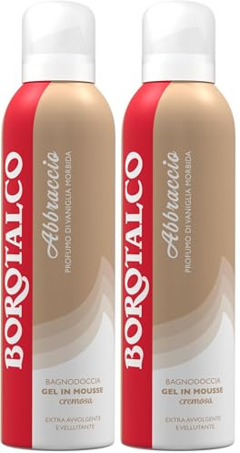 Borotalco, Abbraccio Profumo di Vaniglia Morbida, Gel Doccia in Mousse Cremosa, Texture Extra Avvolgente e Vellutante, Deterge il Corpo e Dona Benessere, Dermatologicamente Testato, Bombola 200 ml