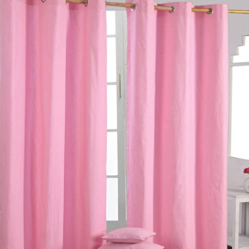 Homescapes 2er Set eifarbige Ösen Gardinen je B117 x L137 cm aus 100% Baumwolle, blickdichte Vorhänge/Dekoschals/Ösenvorhänge für Wohnzimmer oder Küche, rosa