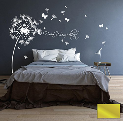 ilka parey wandtattoo-welt® Wandtattoo Wandaufkleber Pusteblume Blüten Schmetterlinge Wunschtext M1416 - ausgewählte Farbe: *Gold* - ausgewählte Größe:*XL 170cm breit x 180cm hoch