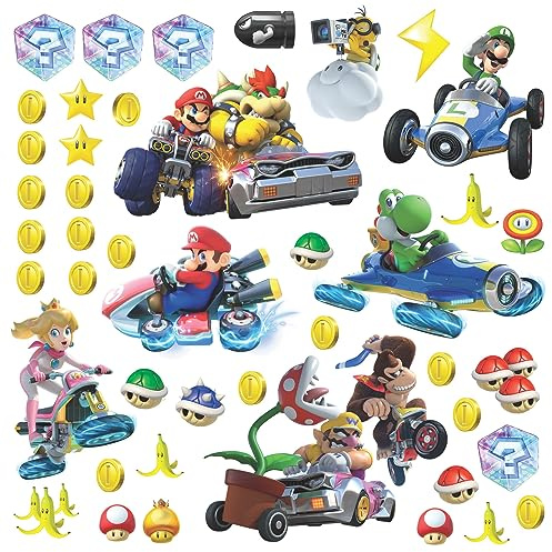 RoomMates 54387 RM – Mario Kart con Amici Adesivo da Parete, PVC, Multicolore, 13 x 2,5 x 27 cm
