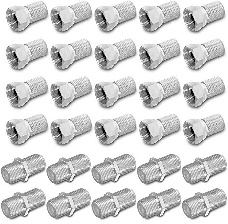 ARLI 20x F-Stecker 7 – 7,4 mm + 10x F-Verbinder – Stecker Verbinder Set für Koaxialkabel Sat TV Antenne mit breiter Mutter & Dichtring
