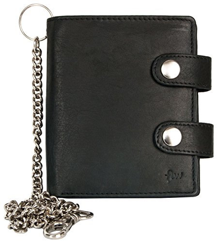 FLW Geldbeutel Echtleder Geldbörse Herren - Mit Kette Fur Biker Creditcard