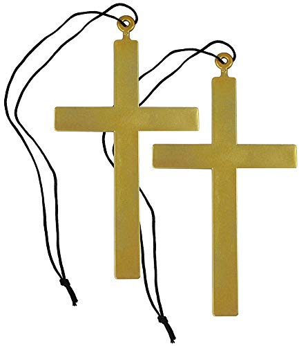 com-four® 2X Colliers avec grandes croix de prêtre pour se déguiser à Mardi Gras ou Halloween - bijoux homme pendentif (or/noir)