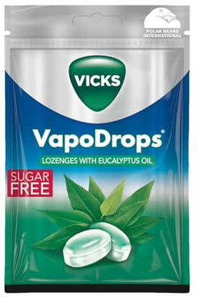 VICKS VapoDrops Eucalyptus, Sugar Free Vegan Lozenges with Eucalyptus Oil, 1 x 72 g