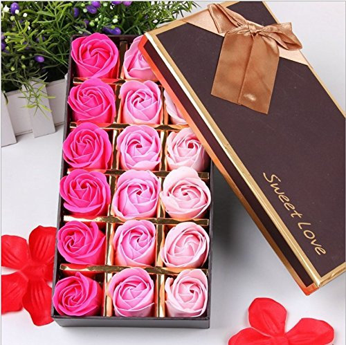 VanseRun Salle De Bain Fleurs Savon parfumée Fleur Bain Corps Savon Pétales De Rose en boîte-cadeau,18 Pièces (Rose)