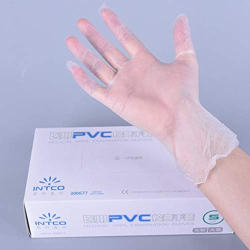 Hehilark 100X Guantes Desechables Guantes de Vinilo Transparentes industriales Guantes Guantes Guantes, sin látex, sin Polvo, desechable translúcido PVC Comida médica Caucho Belleza sin Polvo L