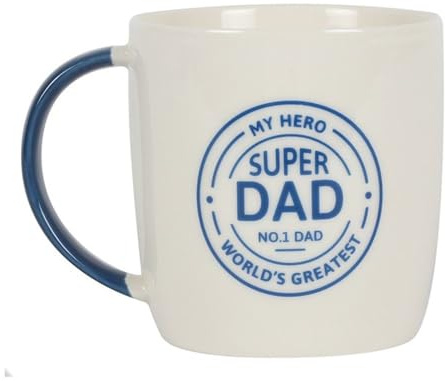 Exquisite Blue & White Super Dad Ceramic Mug - 9x12 Centimetres - Unique & Lovely Design - Ideal Home Decor Piece for Proud Fathers