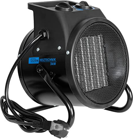 Güde Riscaldatore elettrico GEH 3000 P (3000 W di potenza di riscaldamento, 2 livelli di riscaldamento (2000/3000 W) + funzione ventilatore, 238 m³/h max. potenza del ventilatore, elemento riscaldante