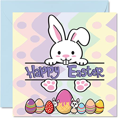 Biglietti di Pasqua – Coniglietti e Uova – Biglietto di auguri di Pasqua con coniglietto regali di Pasqua cristiani 145mm biglietti di auguri stagionali primaverili familiari e amici