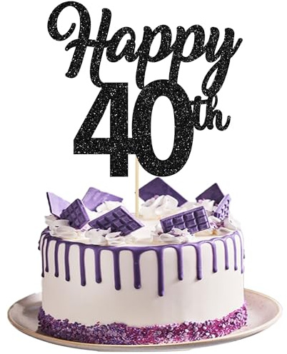 3Pcs Happy 40th Cake Toppers Black Glitter Number 40 Forty Birthday Cake Pick Decorations for Cheers to 40 Years Old 40th Birthday Wedding Anniversary Party Supplies