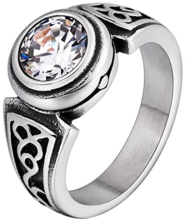 Homxi Herrenring Punk,Ringe Rund Stein mit Vintage Herrenring Edelstahl mit Gravur Rot