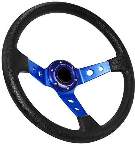 Acclcors Universal Rennlenkrad,Drifting Lenkrad, Gaming Lenkrad 13.6 6 Schrauben Grip Vinyl Leder Deep Dish mit Horn Taste für Rennen/Rallye/Motorsport/Auto Sim Fahren(Blau)