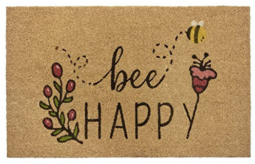 Hanse Home Kokos Fußmatte für Innen 45x75cm – Fussmatte Kokosmatte Schmutzfangmatte Bee Happy Design, rutschfest für Eingangsbereich & überdachten Außenbereich – Natur
