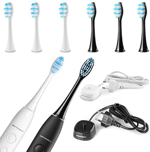 Berdsen B3 Brosse à dents sonique - 40 000 tr/min - Quatre modes de brossage - Minuteur de 2 minutes avec intervalles de 30 secondes - Nettoyage précis - Effet blanchissant - Lot de deux brosses