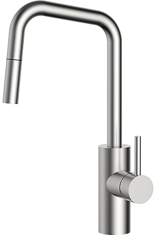 Krobec rubinetto lavello cucina, miscelatore cucina, rubinetto cucina, rubinetto cucina con doccetta estraibile, rubinetto lavello cucina, girevole a 360°, acciaio inossidabile.