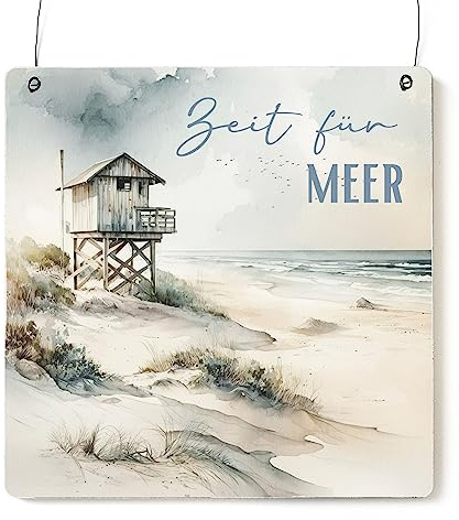 Interluxe Schild Holzschild XL - Zeit für Meer - maritimes Dekoschild mit Spruch für Freunde Familie