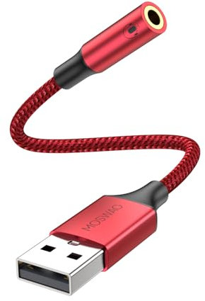 MOSWAG USB to 3.5mm Jack Audio Adapter,External Sound Card USB-A to Audio Jack Adapter with 3.5mm Aux Stereo Converter Compatible with Headset,PC,Laptop,Linux,Desktops,PS4 and More Device