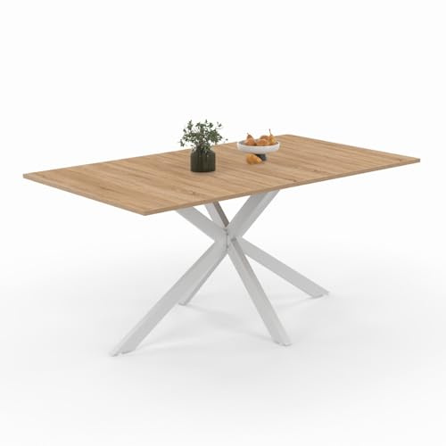 IDMarket - Table à Manger Rectangle Alix 160cm Pied araignée Bois et Blanc