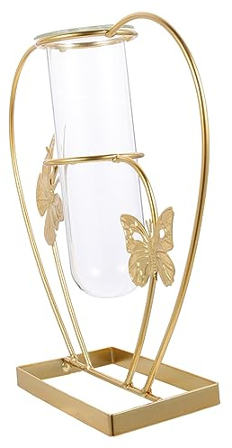 Glas Kreative Gold Metall, Rund, Blumenvase, für Blumen | Dekoration mit Durchsichtigen Vasen, Solide Verarbeitung, für Zuhause und Hochzeitsornament
