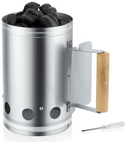 Leonyo Kohleanzünder, robuster Grillkamin Starter perfekt für Grill und Grill, Holzkohle-Kamin mit hitzebeständigem Holzgriff & Schraubendreher für Outdoor-Grillen, Camping
