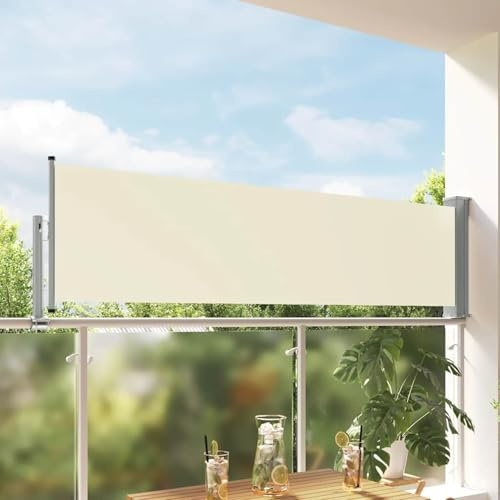 Rantry toldos Exterior, Toldo Lateral Retráctil de Jardín Toldo Lateral Extensible Impermeable Protector Solar y Protección de Privacidad para Balcón Jardín Terraza Crema 80x300 cm