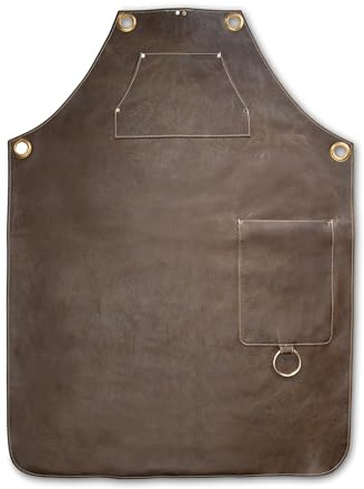 Angus Stoke Chester - Delantal de piel para barbacoa, estilo vintage, color marrón envejecido, hecho a mano, para barbacoa y cocina, marrón, S-M