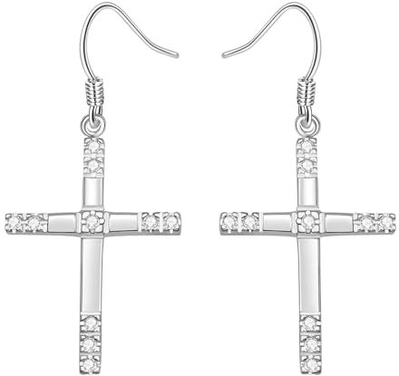 Kreuz Ohrringe Damen, Ohrringe Hängend Vintage Silber Runde form Zirkonia Schmuck Tragus Piercings
