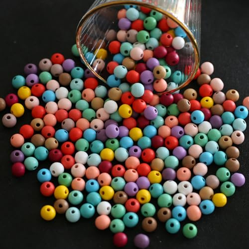 HERZONE 500pcs runde Holzperlen in bunt 10mm Natürliche Holz Perlen zum Auffädeln für DIY Schmuck Herstellung (bunt/10mm type 2)