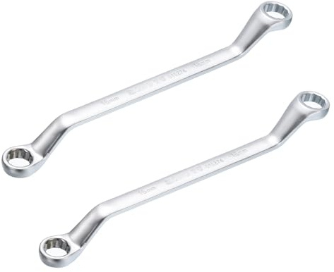QUARKZMAN 2Stk Gekröpfter Doppel Ringschlüssel 16mmx18mm Metrisch 45 Grad Offset 12 Kant Cr-V Stahl Verchromt Doppelringschlüssel für Reparatur