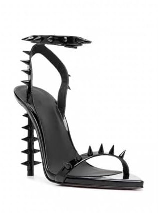 WOkismD 10CM Frauen Stiletto Sandalen Knöchel Schnalle Spitze Nieten Schnalle Mode Sexy Kleid Sandalen,Schwarz,36 EU