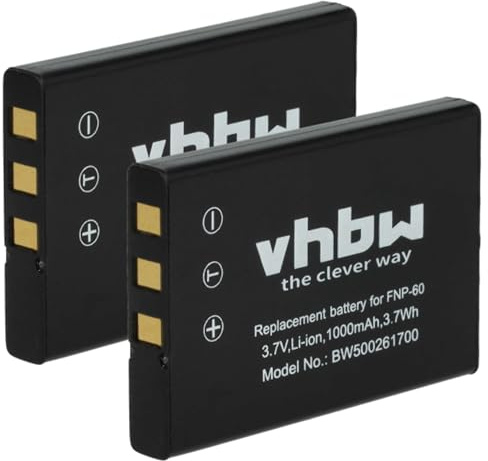 vhbw 2X batería Compatible con Toshiba CAMILEO HD, H10, H20, H20 PX1479, HD PA4084K, H10 PX1456K, P10 cámara (1000 mAh, 3,6 V, Li-Ion)