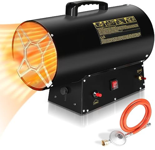 Aopunly Gasheizgebläse 30 KW Gasheizer Luftdurchsatz 650 m³/h, Gasheizstrahler für Baustellen, belüfteten Lagerräumen, Garagen, Gasheizungen inkl. Gasschlauch & Druckminderer