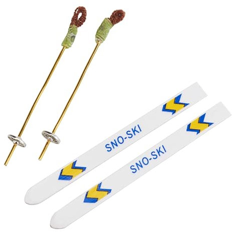 VBS Miniaturen Skisatz 4-teilig Skiurlaub, Winterdeko, Holzdeko, Ski, Holz, Holzfigur, Miniatur, Skiset, Skihütte, Mini-Ski, Dekoration