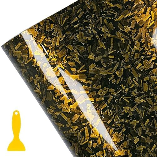 Wellzenith Geschmiedete Carbon Folie,150 * 30cm Selbstklebend Autofolie aus Vinyl,Forged Carbon Folie Vinylfolie (Goldfarben)