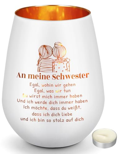 Schwester Geschenk Geburtstag, Windlich Glas Geschenk für Schwester | Geschenke für Schwester zum Geburtstag Weihnachten Valentinstag Geburtstagsgeschenk Weihnachtsgeschenke Ostergeschenk