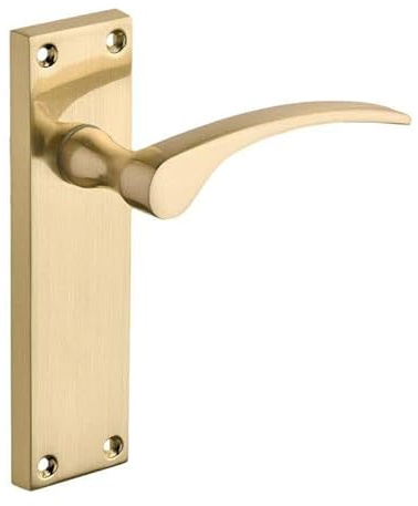 Designer Levers Sofia Long Lever Door Handle, Brushed Brass, 1 Pair | For interior doors; for latch doors; long latch format; zinc construction; includes fixings - screws and spindle.