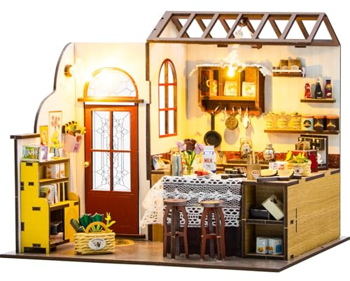 Inaepeak DIY Buch-Nook Die Küche - Miniatur Haus Bausatz mit LED-Beleuchtung, 3D Holzpuzzle mit beweglichen Schränken, Puppenhaus Deko für Erwachsene als Bücherregal Deko