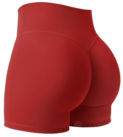 ZAAYO Sport Shorts Damen 4.5 Gym Shorts Booty Invisible Scrunch Hohe Taille Push Up Yoga Shorts Biker Gym Kurze Hosen Jujube Rot M