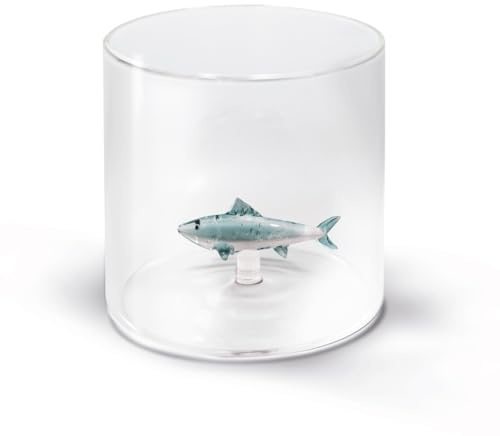 WD Lifestyle - Glas aus Borosilikatglas 250 ml mit Motiv aus farbigem Glas innen (Thunfisch)