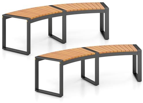GIANTEX Gartenbank wetterfest, Holzbank Sitzbank für 2 bis 3 Personen, Garten Terrassenbank ohne Rückenlehne, Parkbank aus Akazienholz bis 360 kg belastbar, Gebogene Balkonbank 146 x 58 x 45 cm (2)