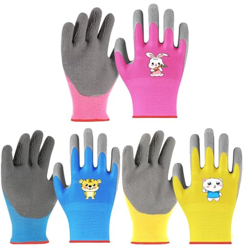 CesmiPSteh 3 Paar Gartenhandschuhe für Kinder 2-4 Jahre,Rutschfeste Kinder Arbeitshandschuhe,Schutzhandschuhe Gartenhandschuhe mit Latexbeschichtung,Kinderhandschuhe für Gartenarbeit Junge Mädchen