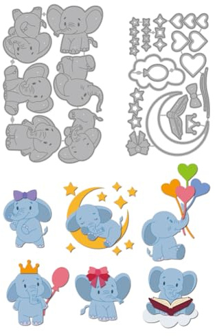 MAYJOYDIY Fustelle In Metallo A Forma di Elefante Dei Cartoni Animati Fustelle per Libri di Fiabe Stencil Luna Addormentata Nuvole Goffratura Stampi per Scrapbooking Biglietti Album Regali Decorazioni