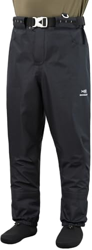 BASSDASH Men’s Breathable Wading Pants Waist Waders with Pockets Waterproof Fly Fishing Stocking Foot Lightweight FW09