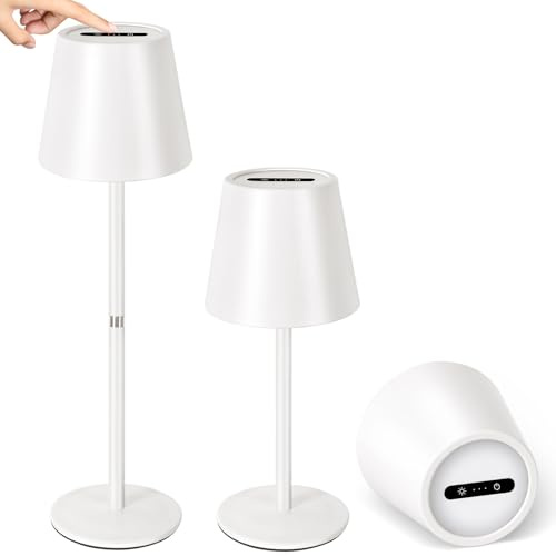 OUTON 2 Stück Kabellose LED Tischlampe Akku - Dimmbar Touch, 3 Farbtemperaturen (2700K-6500K), 4000mAh USB-C-Aufladbar, IP54 Wasserdicht, 6h Laufzeit - Ideal für Indoor/Outdoor & Geschenke, Weiß