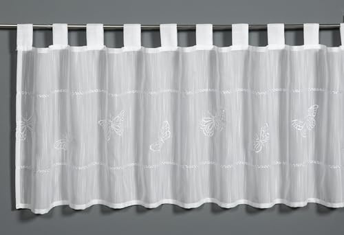 Sehlbach Bistrogardine Stickerei Schmetterling, Weiß, 140 x 48 cm Bistrogardine, Schmetterlingsstickerei, Lichtdurchlässig, Einfache Dekoration, Öko-Tex Zertifiziert