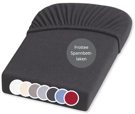 liebling Frottee Spannbettlaken, Spannbetttuch 180x200-180x200 cm, Frottier Bettlaken 80% Baumwolle / 20% Polyester, Matratzen bis 25 cm Höhe, Rundum Gummizug, Ökotex, waschbar 60 Grad, dunkelgrau