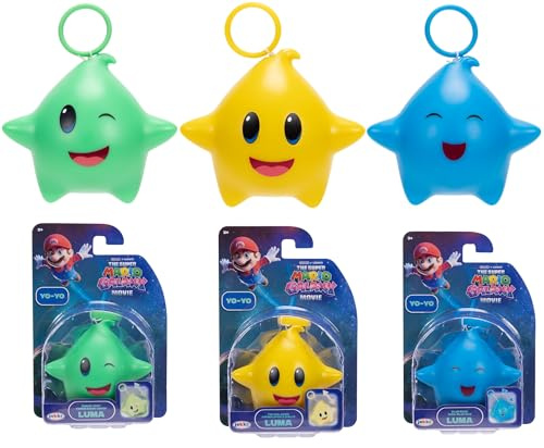 Confezione da 3 yo-yo Luma ispirati al film Super Mario Galaxy, con licenza ufficiale Jakks Pacific. 3 yo-yo Luma che si illuminano al buio, con design blu, verdi e gialli