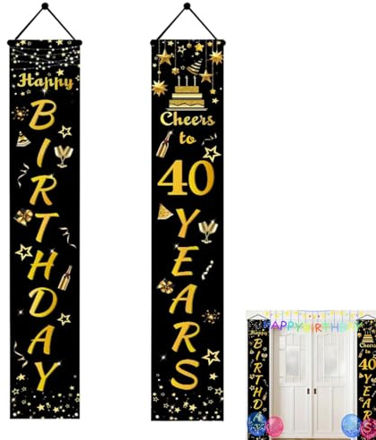 40. Geburtstag Deko für Mann und Frau Happy Birthday Banner,Schwarzes und Gold Happy Birthday Banner,Geburtstag Party Dekorationen (180 * 30cm)